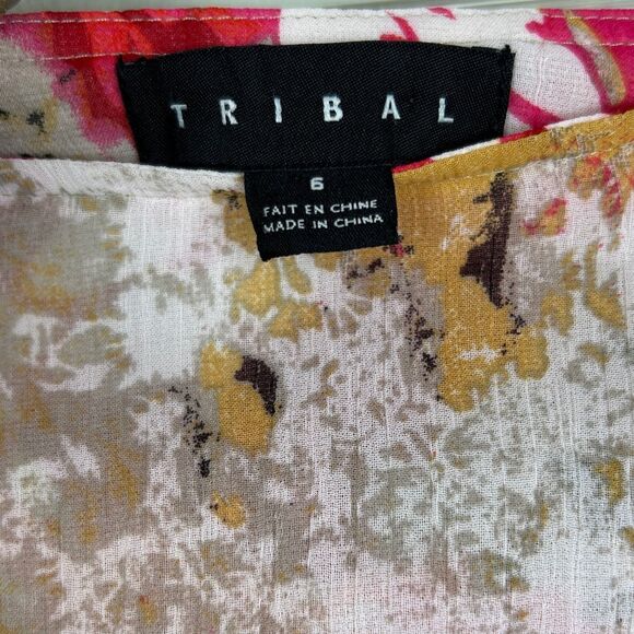 Tribal Colorful Pleated A Line Knee Length Skirt Floral Orange Pink Blue Yello 6 - Picture 10 of 10